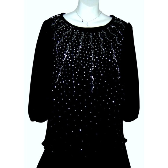 Good Times Dress Vintage 70s Black Glam Avant Garde Fairy Flamenco Disco Glitter - Picture 3 of 13